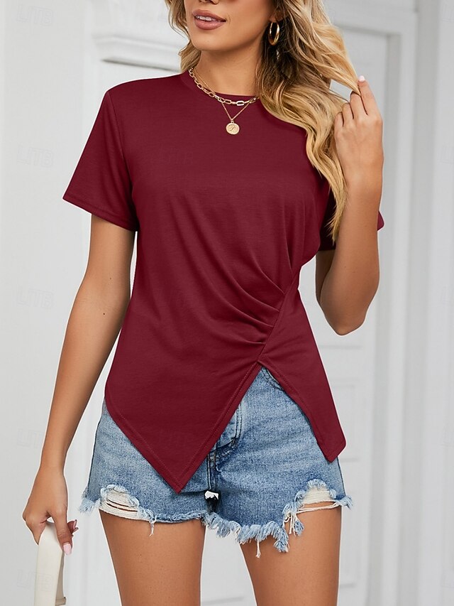 Women's T Shirt Tee Top Ruched Plain Fashion Stylish