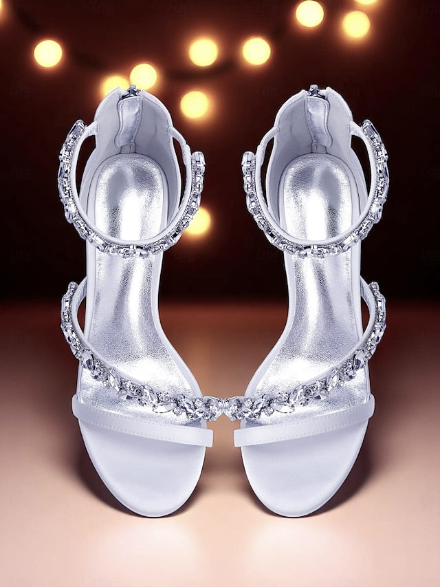 Satin Heel Block Sandals - Purple Women's Crystal