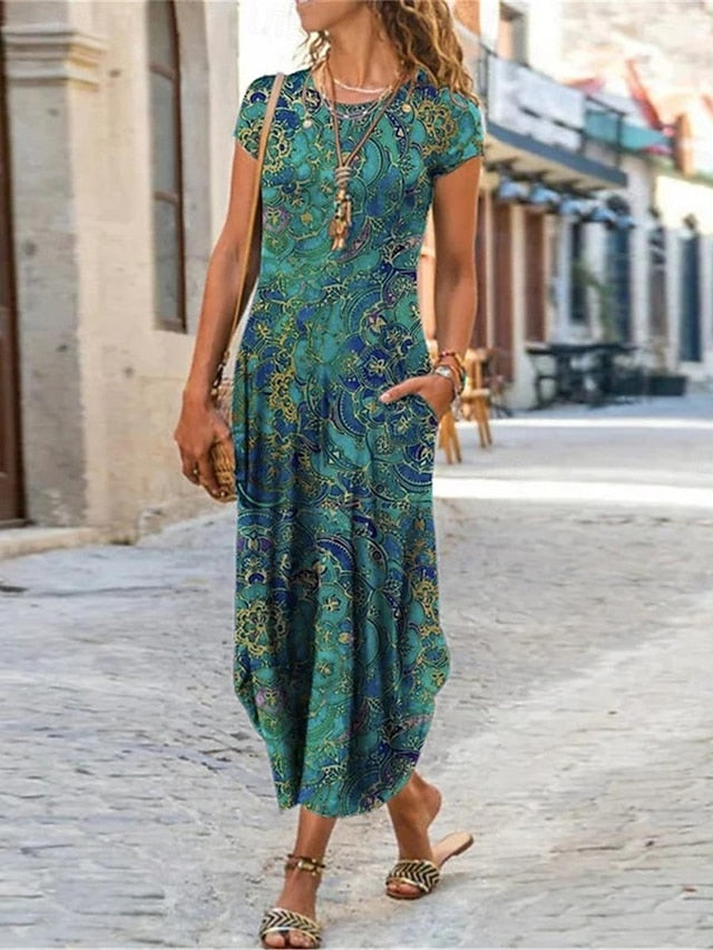 Women's Floral Dress Sleeveless Midi Casual Flowy Summer
