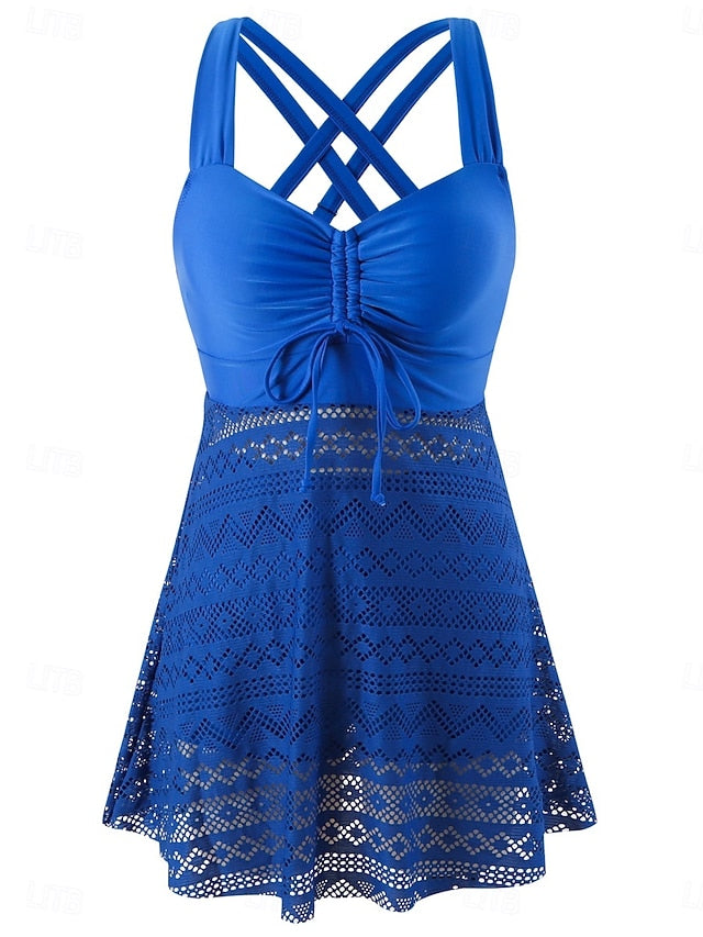 Women's Tankini 2 Piece Swimsuit Dress Shorts Tummy Control