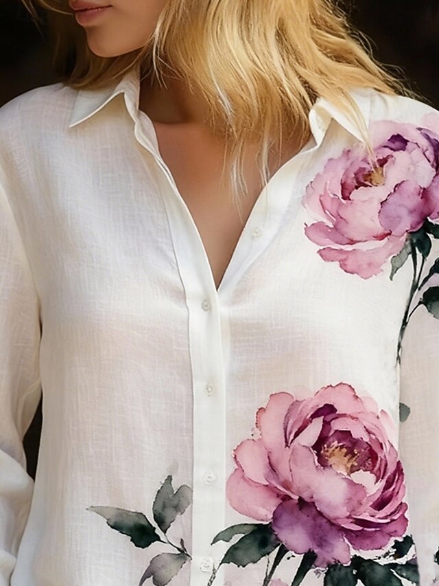 Women's Shirt Boho Shirt Faux Cotton Linen Buttons Print