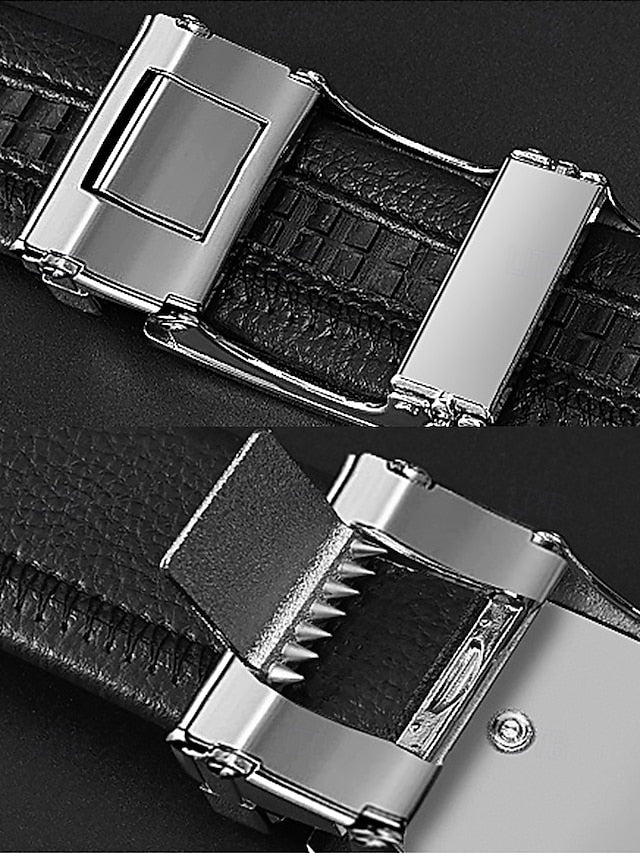 Elegant Belt Adjustable with Metal Men's Black Leather