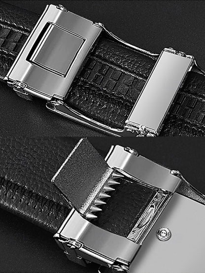 Elegant Belt Adjustable with Metal Men's Black Leather