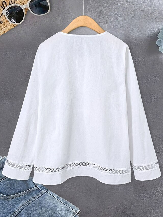 Women's Blouse Dressy Tops Ruched Patchwork Embroidered
