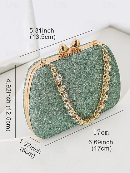 Sage Clutch with Rhinestone Green Evening Glitter Women's