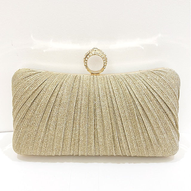 Bag Ring Glitter with Elegant Rhinestone Gold Clutch Evening