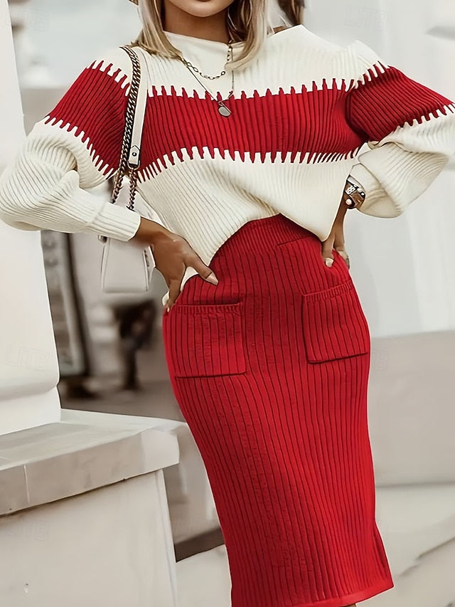 Women's Skirt Sets Bolero Top Long Sleeve Round Neck Solid