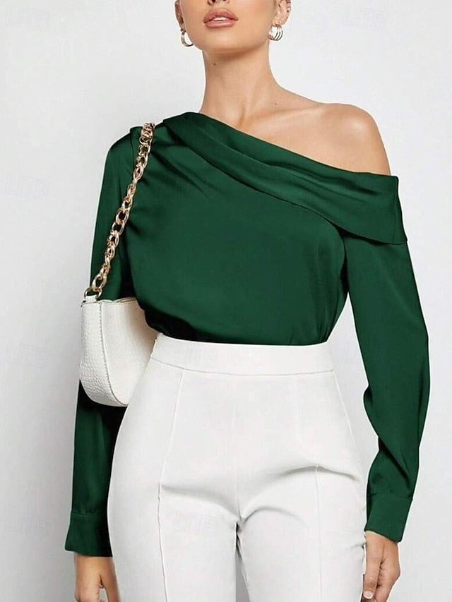 Women's Shirt Elegant Dressy Satin Top Asymmetric Solid
