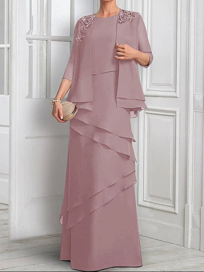 Formal Piece A-Line Elegant Two Bride Suit the of Mother Dress
