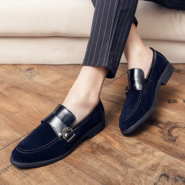 Men's Leather Metal and Loafers Suede Strap with Patent