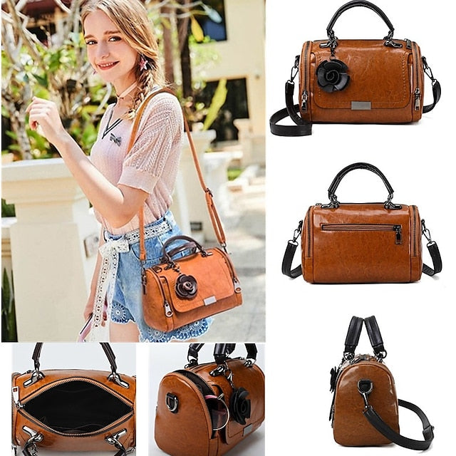 Handbag Vintage-Style Faux Leather Floral Women's with
