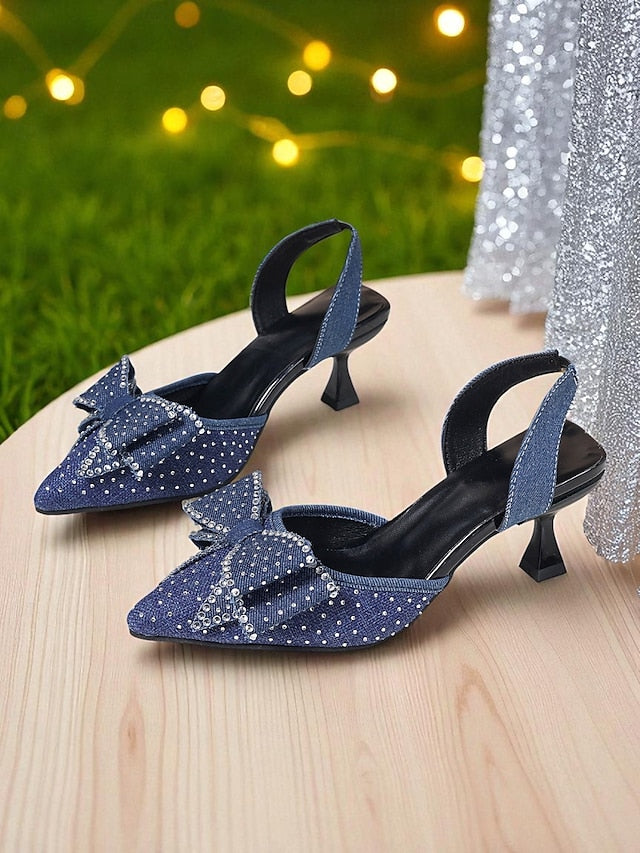 Women's Sparkly Pointed Rhinestone Bow - Slingback Heels