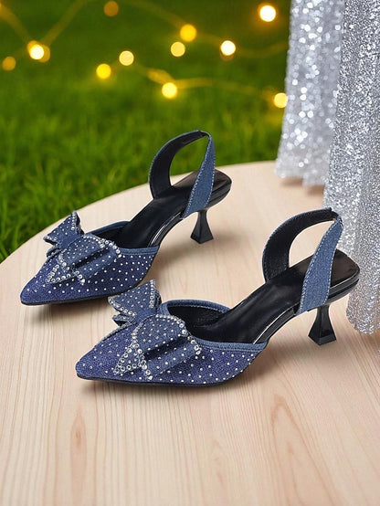 Women's Sparkly Pointed Rhinestone Bow - Slingback Heels