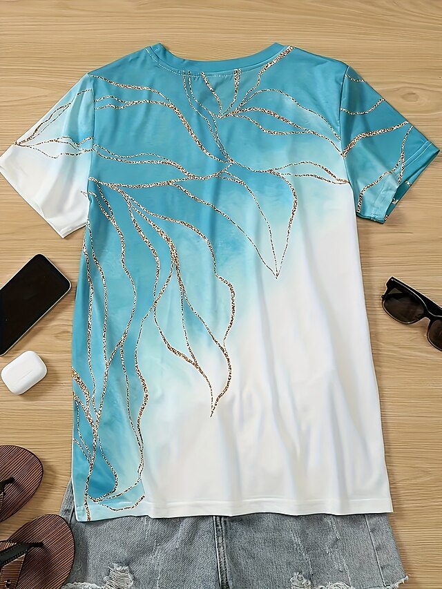 Women's T Shirt Basic Marble Print Short Sleeve Regular