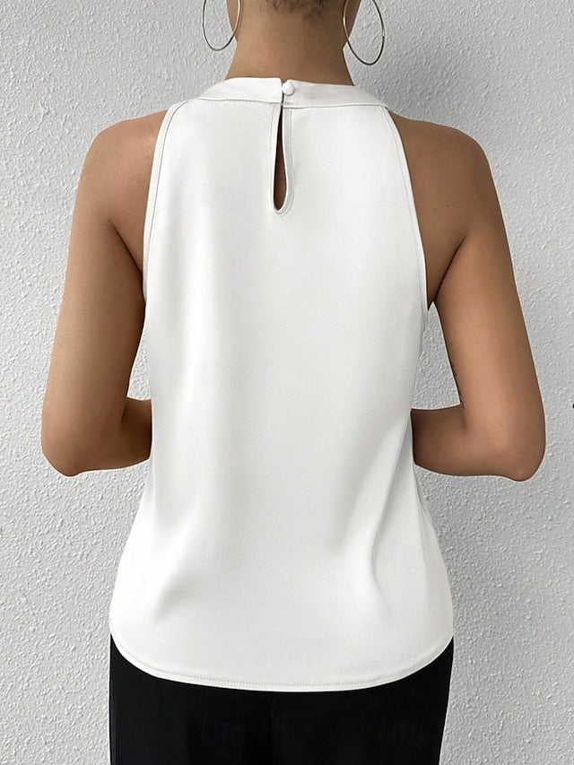 Women's Elegant Satin Top Satin Shirt Camp Collar Shirt
