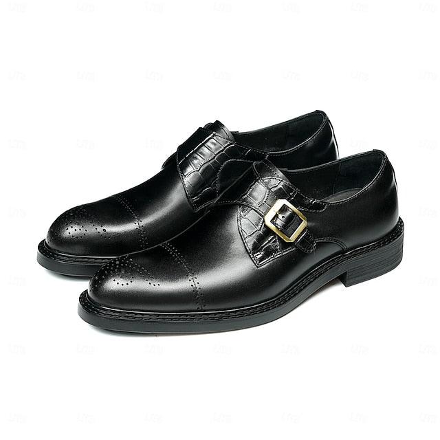 Genuine Shoes Leather Strap Black Men's First Monk