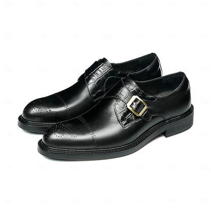 Genuine Shoes Leather Strap Black Men's First Monk