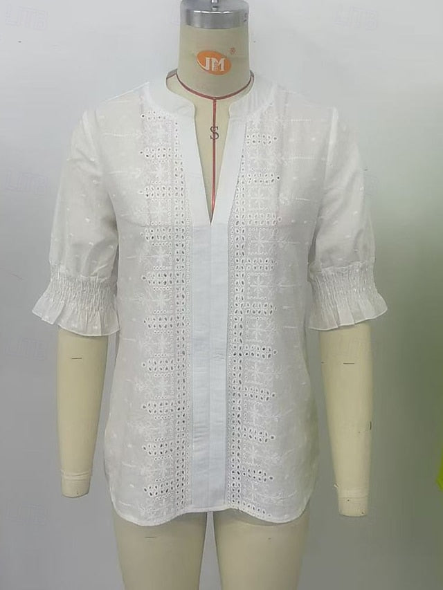 Women's Blouse Hollow Out Plain Elegant Stylish Casual Half