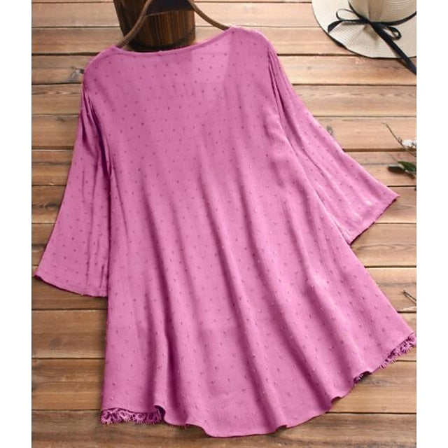 Women's Shirt Lace Shirt Blouse Eyelet top Lace Buttons