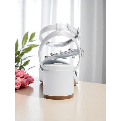 Block Pumps Heel Purple with Satin Rhinestone Women's