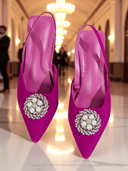 Women's and with Pumps Slingback Satin Blue Pearl