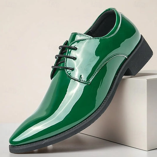 Leather Patent for – Formal Lace-Up Men Glossy Shoes Green