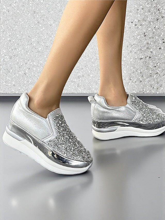 Slip-On Sneakers Women's Glitter with Metallic Black