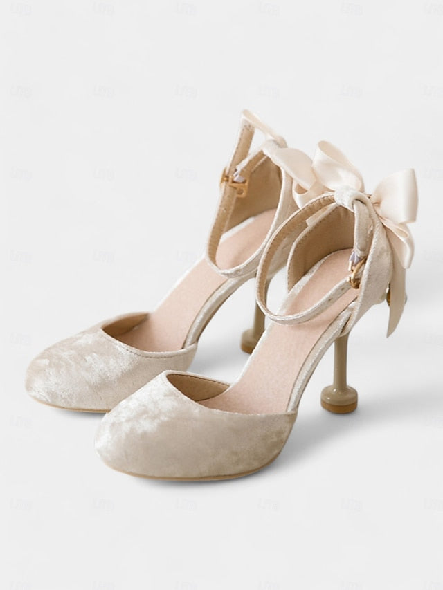 Heels and Mary Women's with Big Bow Jane Burgundy Velvet