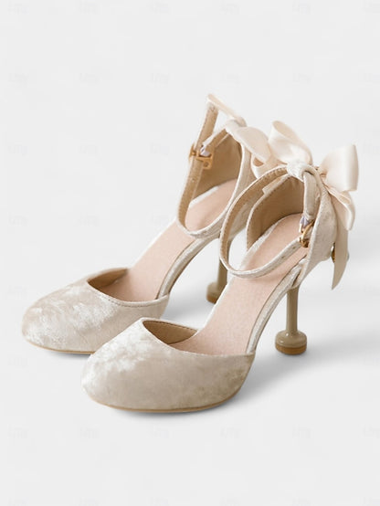 Heels and Mary Women's with Big Bow Jane Burgundy Velvet