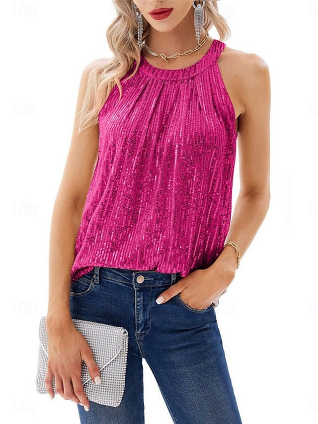 Women's Camisole Tank Top Sequins Solid Color Stylish