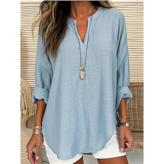 Women's Shirt Cotton Linen Shirts Cotton Blend Blouse Solid
