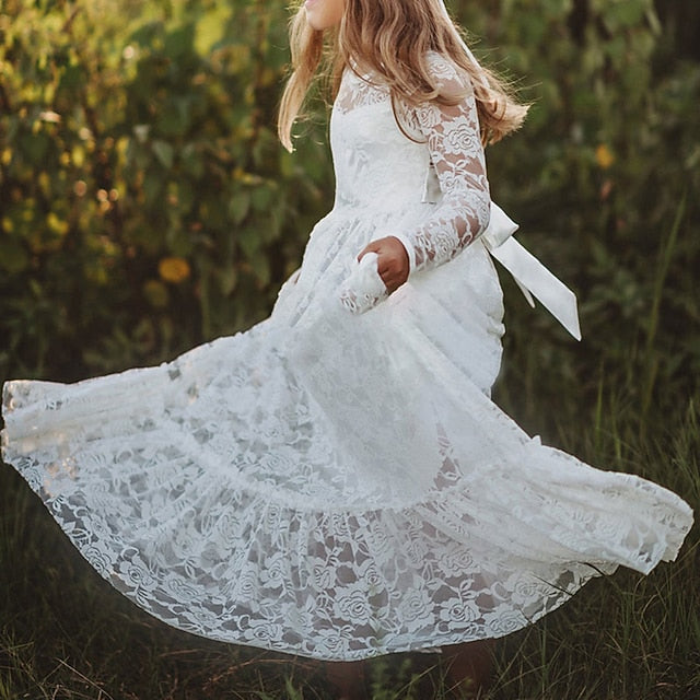 Girls' Solid Kids Colored Flower Long Dress Girl