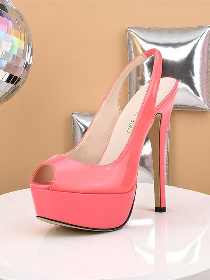 Leather Women's PU Orange Stiletto Platform Patent Heels