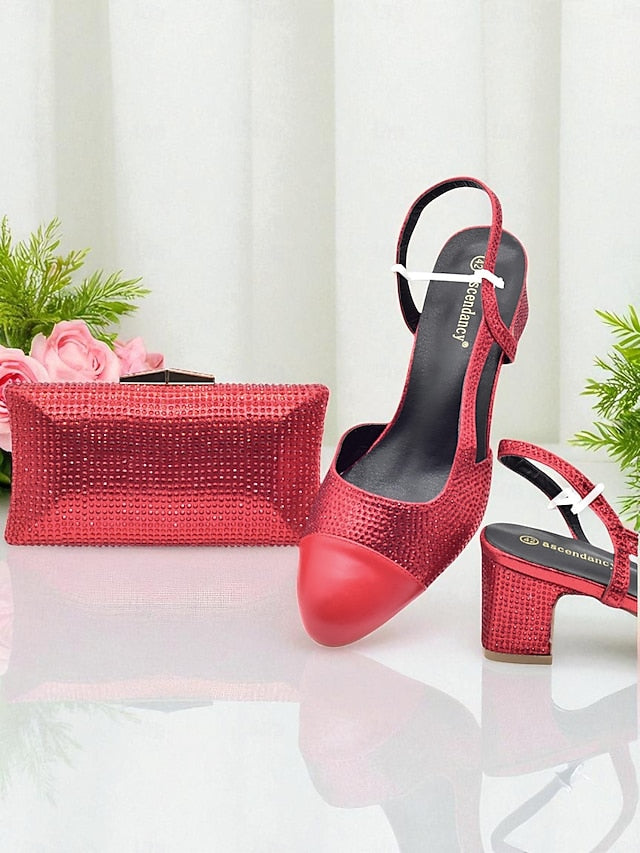 Gold - Block Set Matching Women's and Heel Sandals Clutch