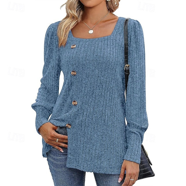 Women's Texture Blouse T Shirt Tee Top Buttons Plain