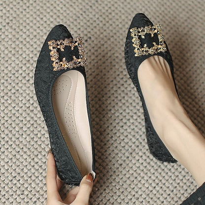 Floral Embellished Women's Flats - Foldable Wedding Crystal