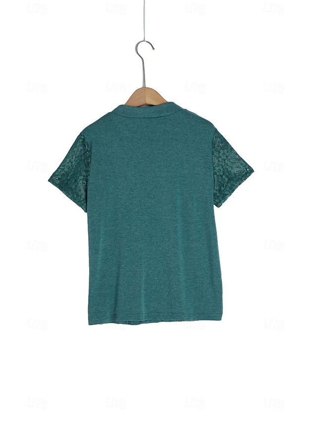 Women's Tunic Dressy Tops Lace Pleated Solid Color Plain