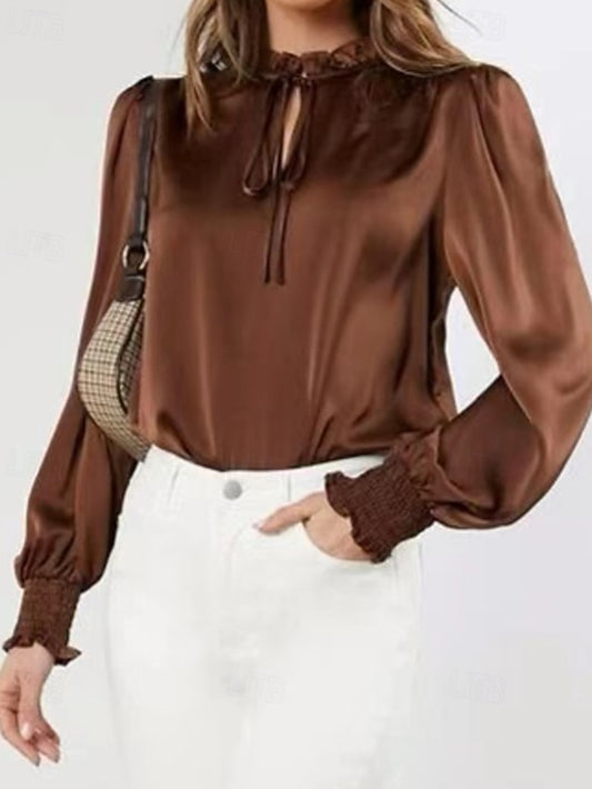 Women's Shirt Blouse Ruched Plain Elegant Stylish Long