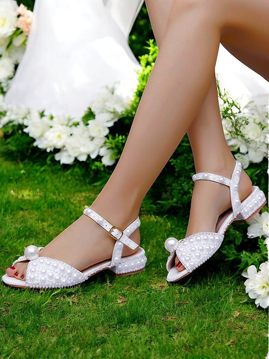 Low White Heel – Pearl-Embellished Sandals Women's