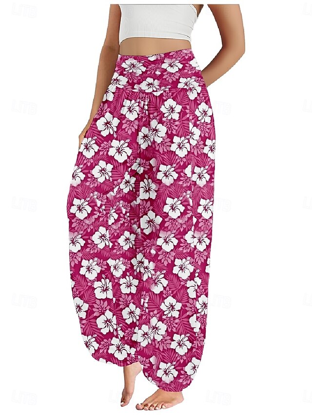Women's Faux Cotton Linen Wide Leg Pants Trousers Ethnic