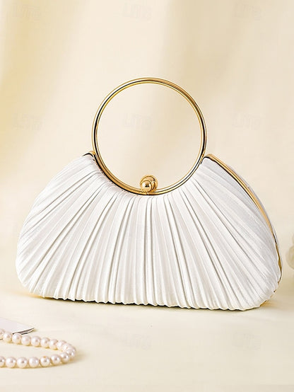 Gold Clutch Velvet Handle with Pleated - Elegant Ring Green
