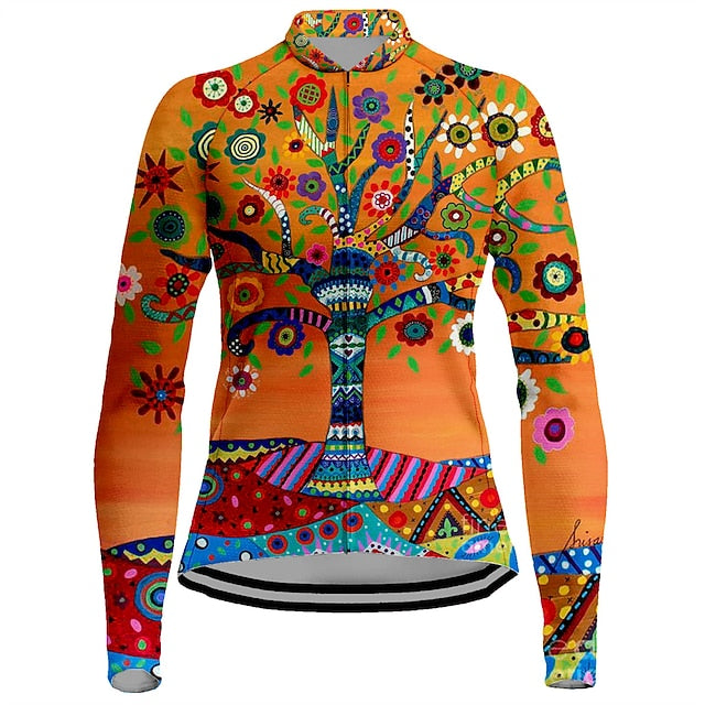 Women's Cycling Jersey Floral Botanical Long Sleeve Bike