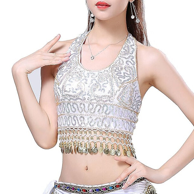 Belly Dance Top Gold Coin Paillette Sequins Women's