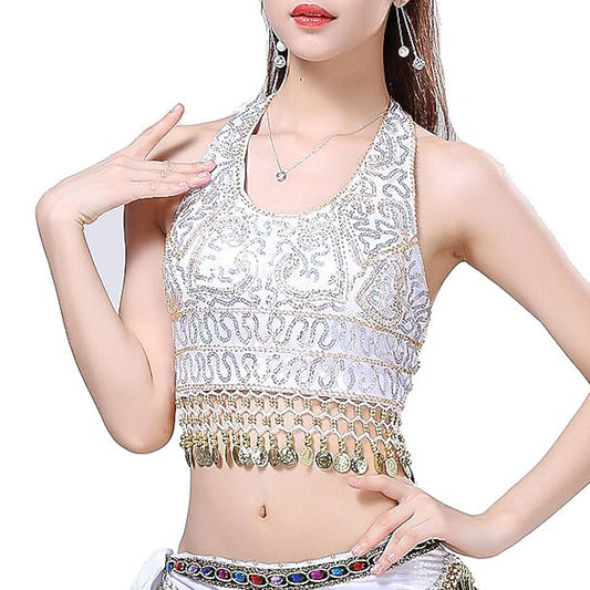 Belly Dance Top Gold Coin Paillette Sequins Women's