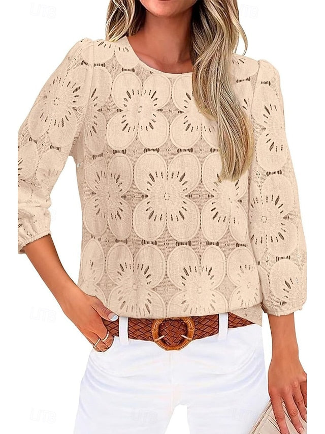 Women's Lace Shirt Blouse Lace Plain Active Casual Long