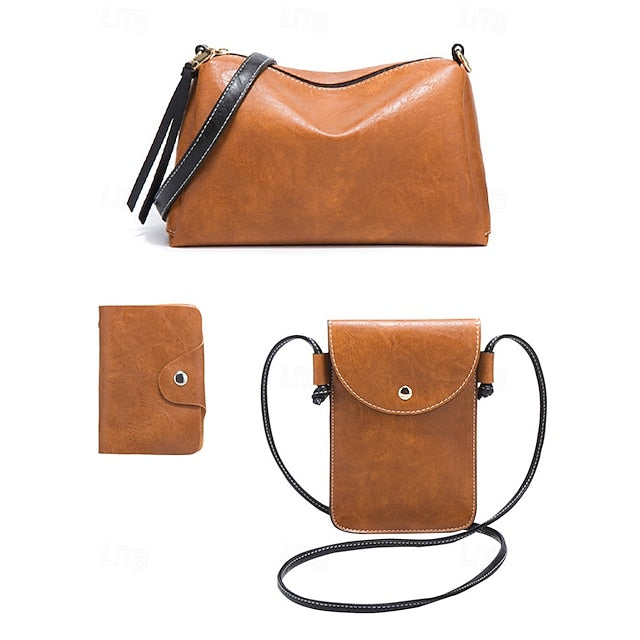 Faux Leather Shoulder 4-Piece Handbag Bag Women's – Set