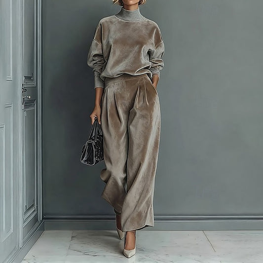 Women's Pants Sets Bolero Top Long Sleeve Turtleneck Solid