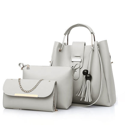 Tote Pink Leather - Handbag Faux Women's Set 3-Piece