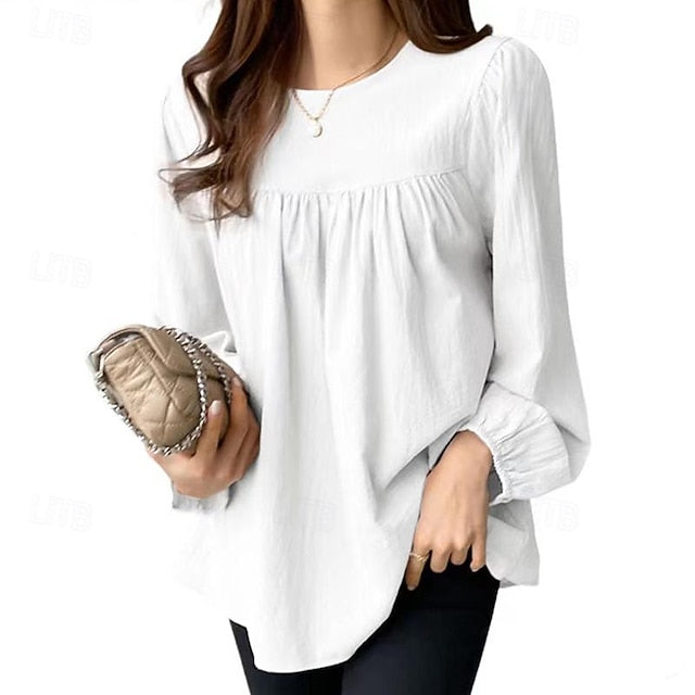 Women's Shirts Faux Cotton Linen Long Cotton Top White