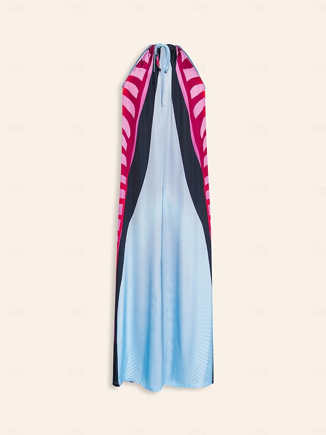 Women's Halter Neck Dress Satin Maxi Maxi Dress Rainbow